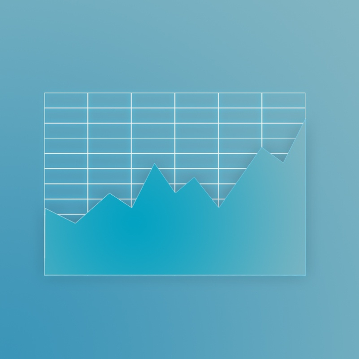 Ein Diagramm mit weißen Gitternetzlinien und einer blauen Fläche auf blauem Hintergrund.